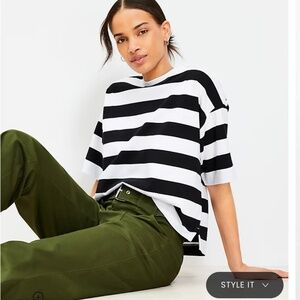 Loft Striped Jersey Modern Tee in Black & White Size XL.